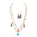 Gold-Tone Multi Color Necklace And Earrings Set