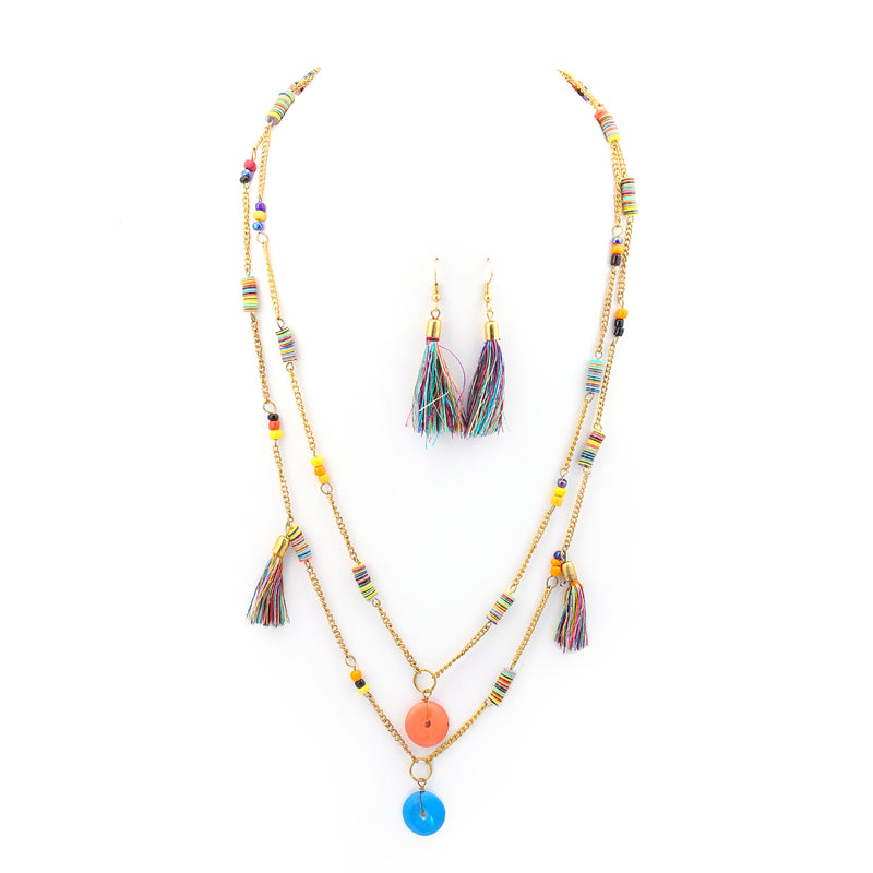 Gold-Tone Multi Color Necklace And Earrings Set