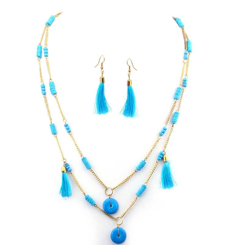 Gold-Tone Turquoise Necklace And Earrings Set