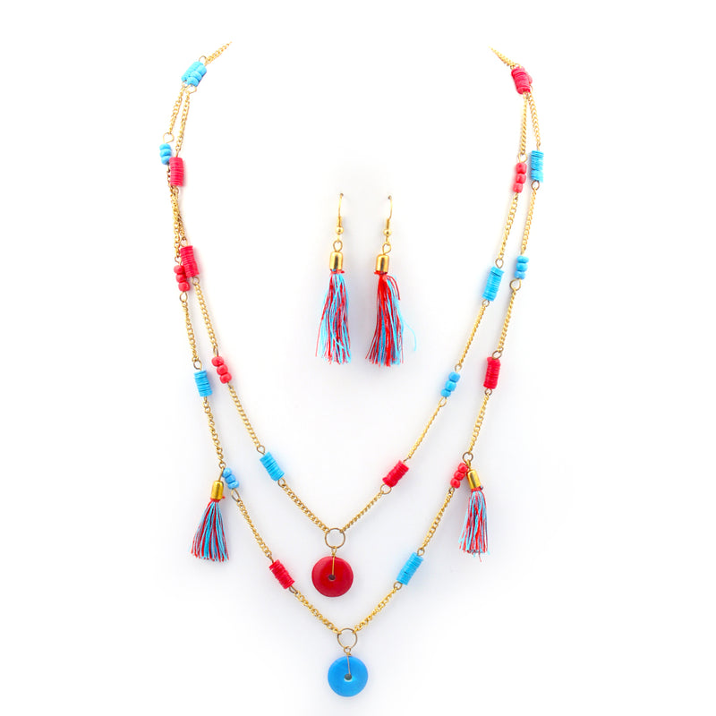 Gold-Tone Turquoise And Coral Necklace And Earrings Set