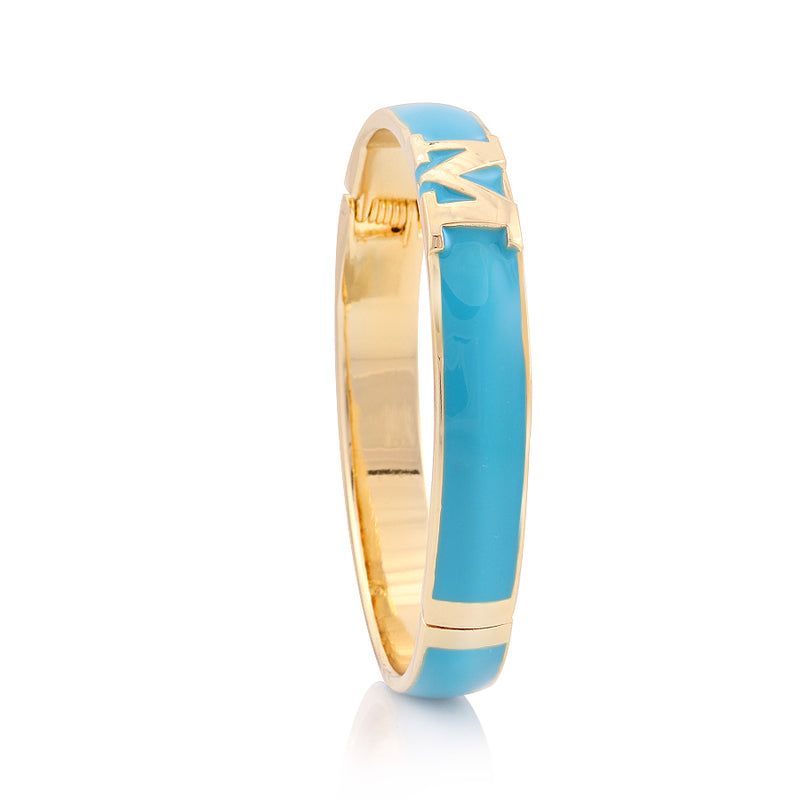 Turquoise And Gold "M" Hinged Bracelet