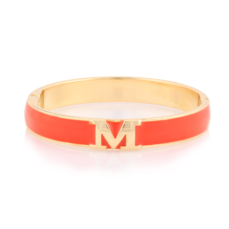 Coral And Gold "M" Hinged Bracelet