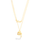 Gold Double Rows Chain With Little Lock And Love Pendant Necklace