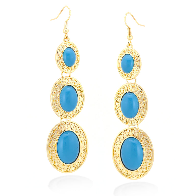 Turqiouse And Gold Oval Drop Indian Style Earrings