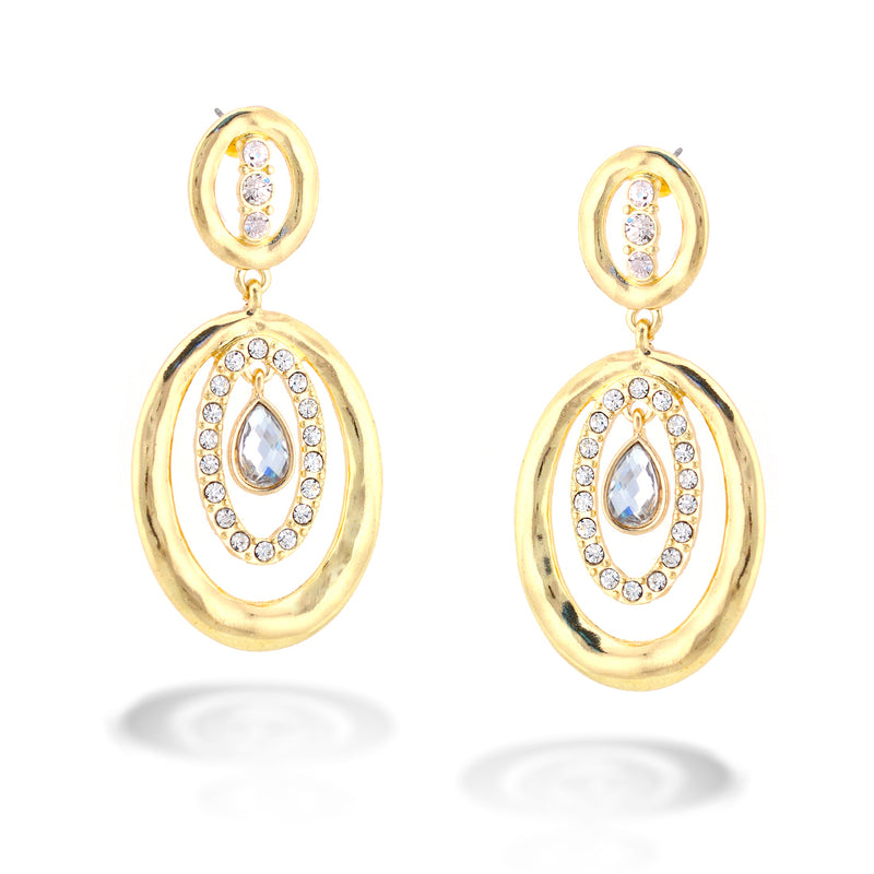 Gold And Crystal Round Drop Earrings