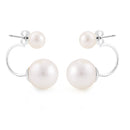 Silver-Tone Metal White Pearl Hoop Earrings