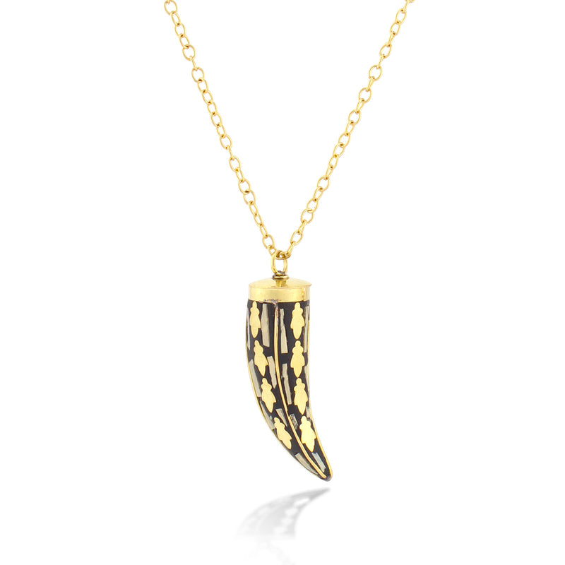 Gold-Tone Black And Cream Horn Pendant Long Necklace