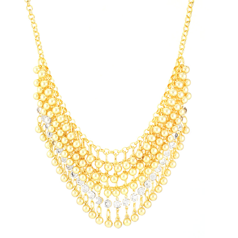 Gold-Tone Metal Balls With White Crystal Necklace