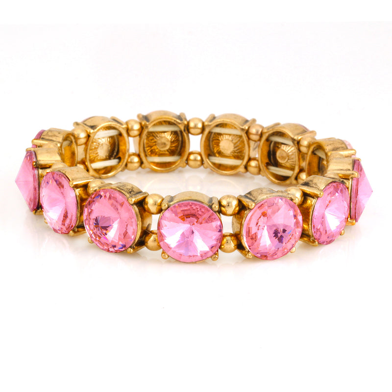 Gold-Tone Metal Pink Crystal Stretch Bracelets