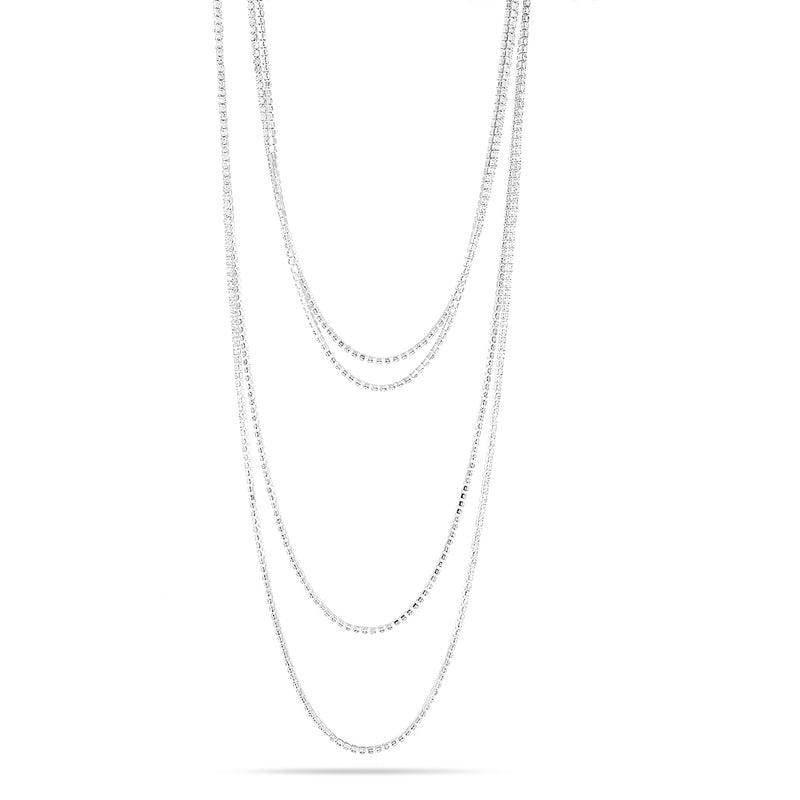 Silver-Tone White Crystal Long Chain Necklace
