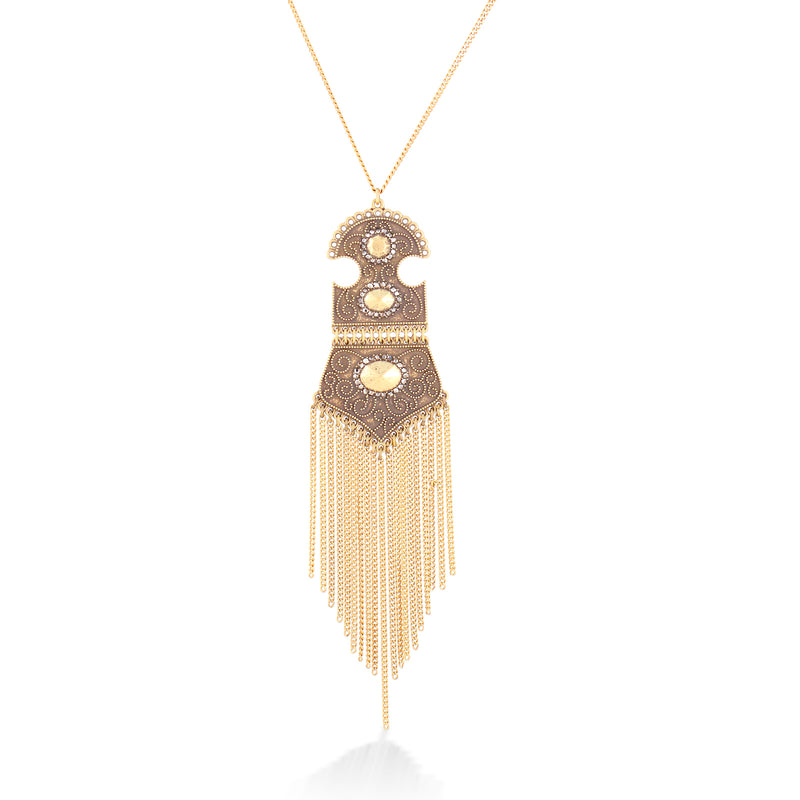 Gold-Tone Metal Long Chain Tassel Necklace