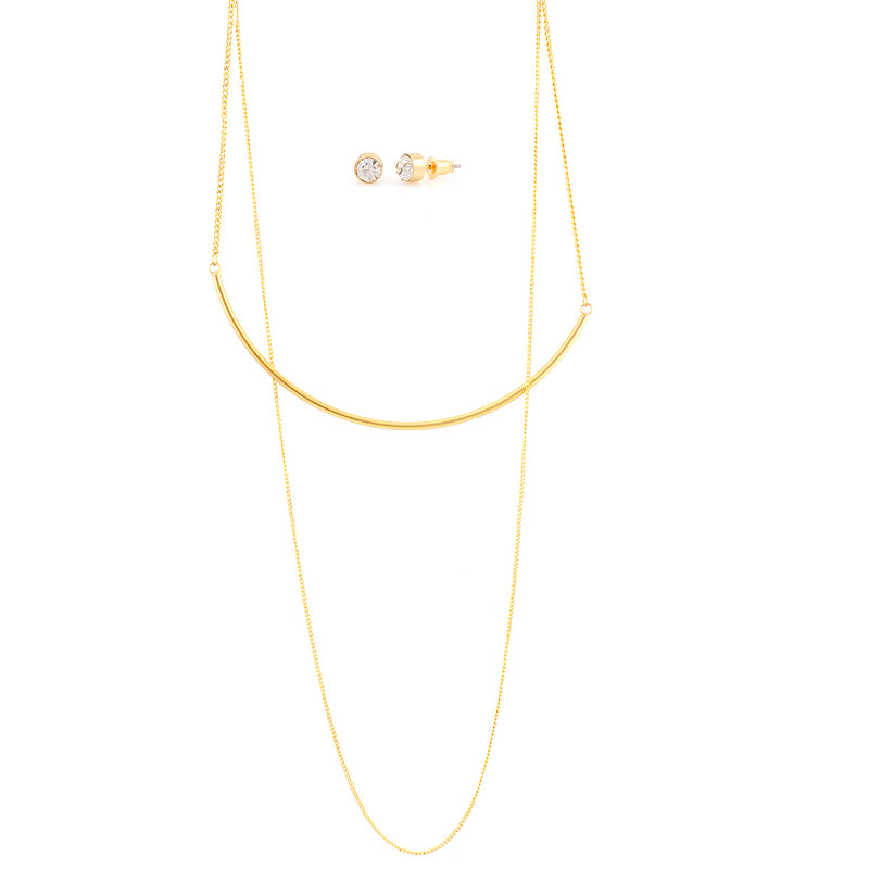 Gold-Tone 2 Layered Necklace And Earrings Set