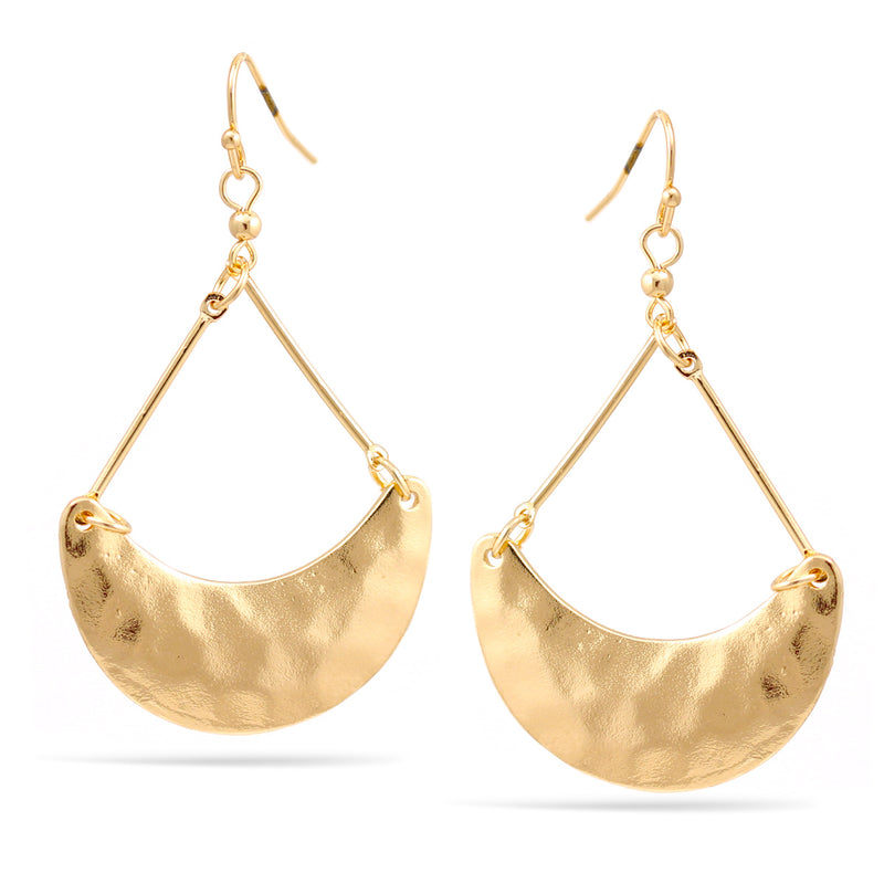 Gold Hammered Moon Drop Earrings 