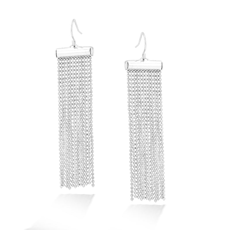 Silver-Tone 12 Row Chain Tassel Earrings