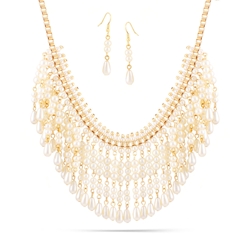 Gold-Tone Metal White Pearl Necklace