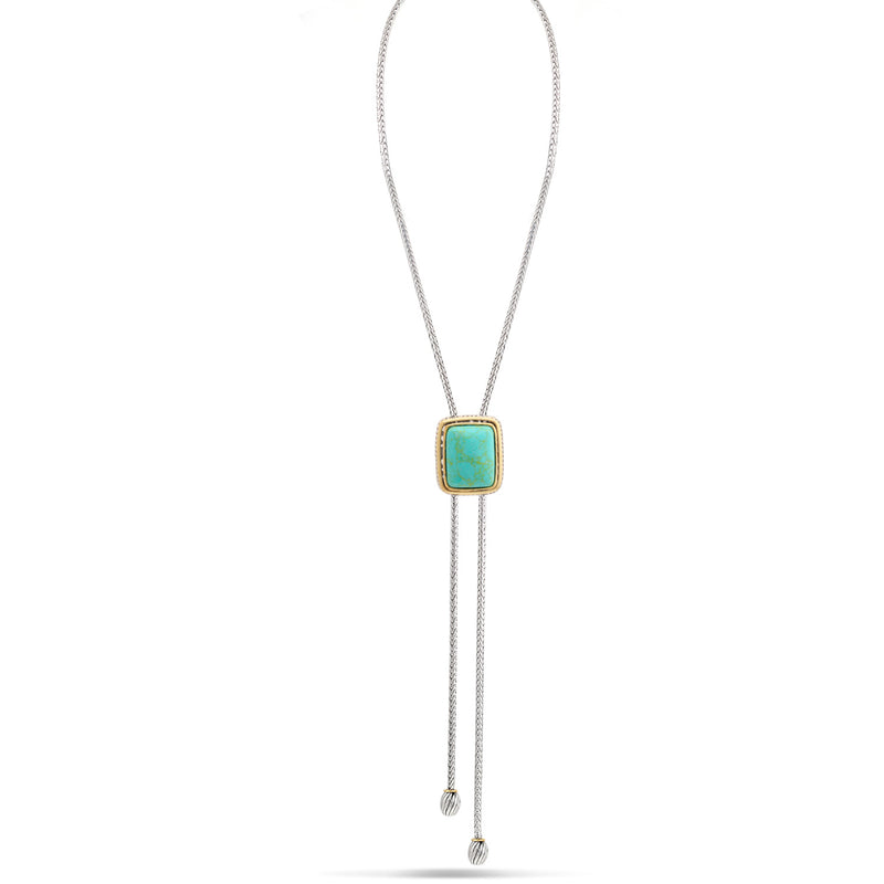 Two Tone Rectangle Turquoise Pendant Tassel Necklace