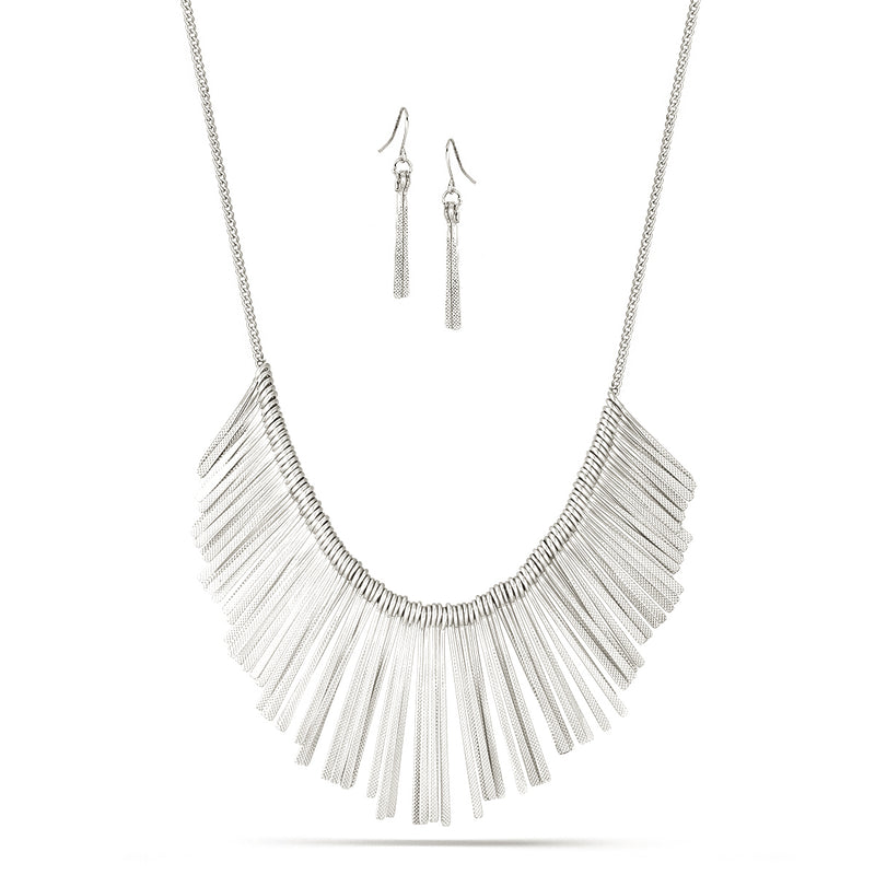 Silver-Tone Metal Layered Necklace And Arrings Set