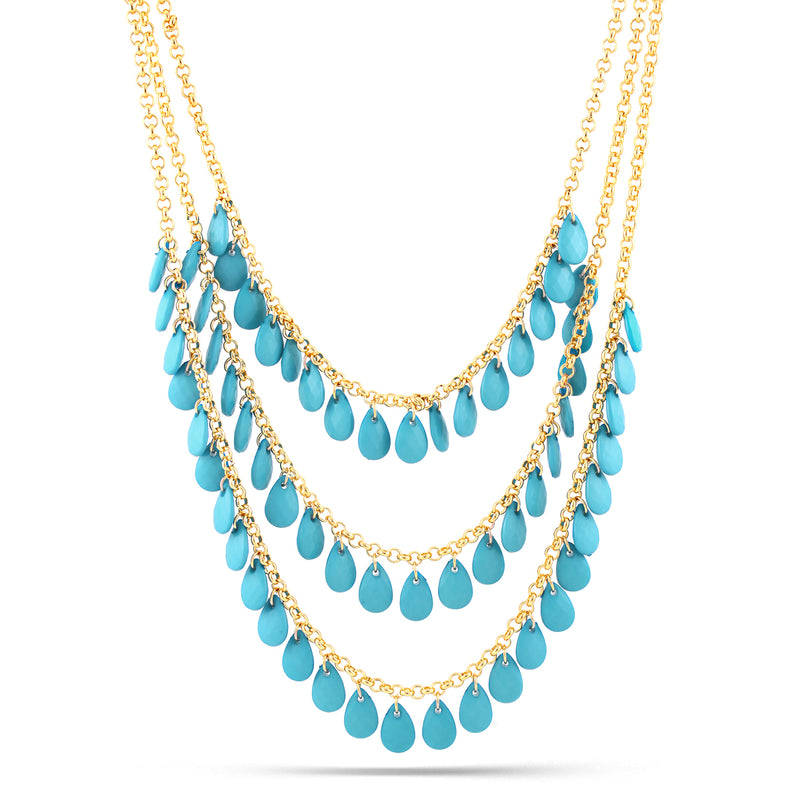 Gold-Tone Metal Turquoise 3 Layered Necklace
