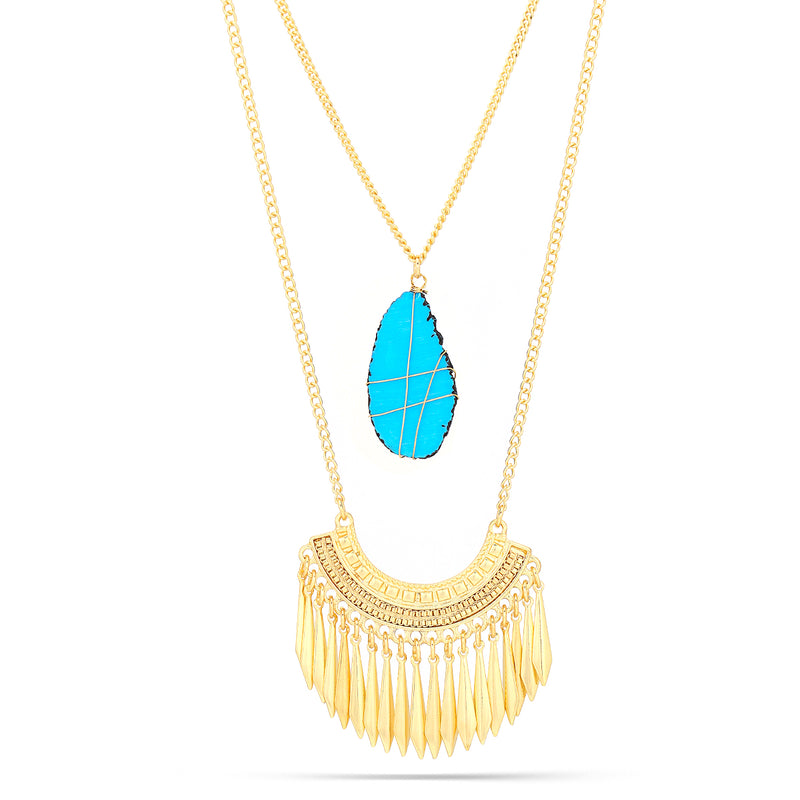 Gold-Tone Metal Turquoise Tassel Necklace