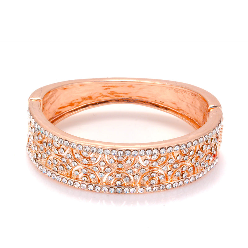 Tazza-Rose Gold-Tone Metal  Rhinesstones Hinged Bracelets