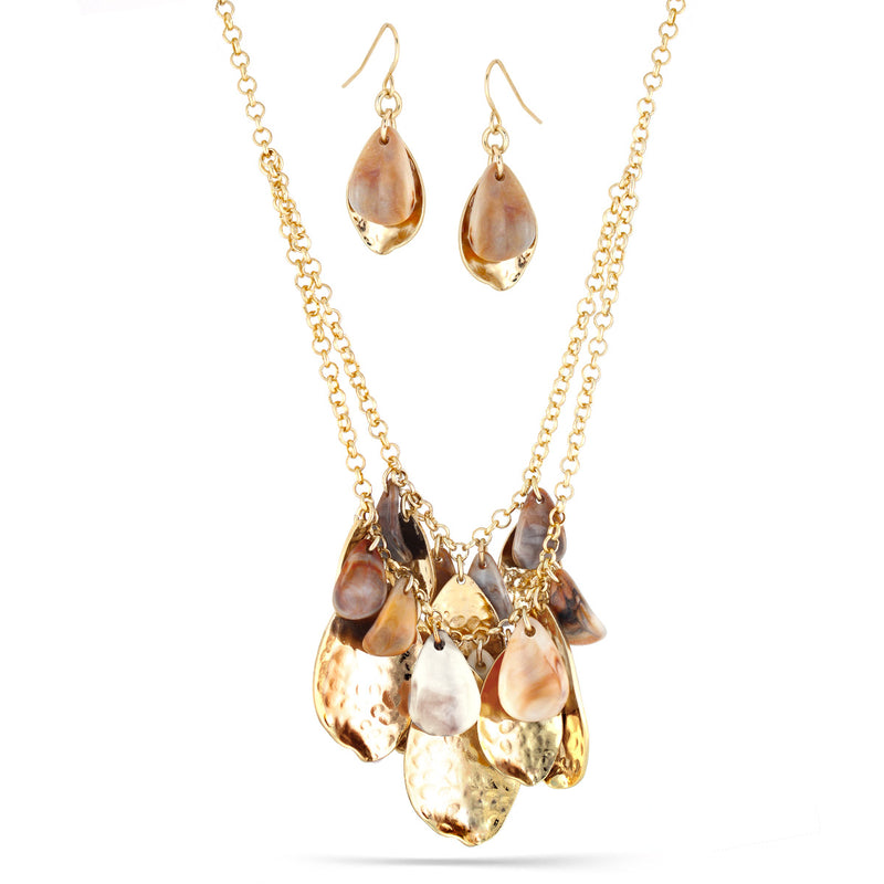 Gold-Tone Metal Mother Of Pearl Charm Necklace And Earrings 
