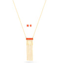 Gold-Tone Metal Coral Resin Tassel Necklace And Earring Set
