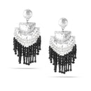 Silver-Tone Metal Black Beads Earrings