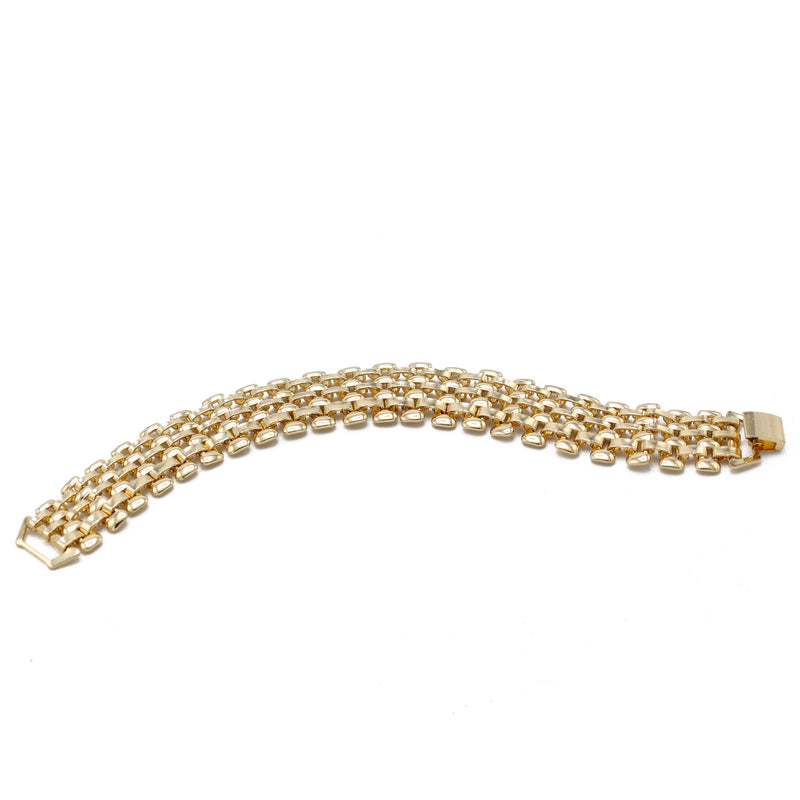 Gold Polished Wide Panther Link Chain Wrap Around Bracelet