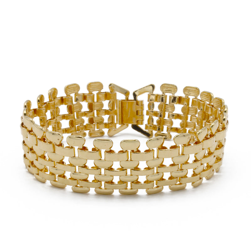 Gold Polished Wide Panther Link Chain Wrap Around Bracelet