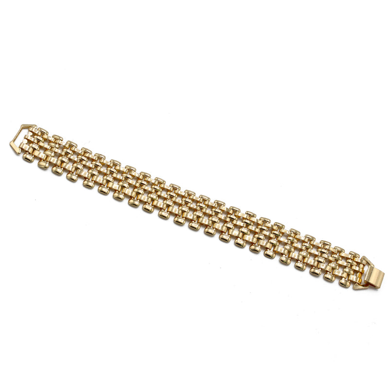 Gold Polished Wide Panther Link Chain Wrap Around Bracelet