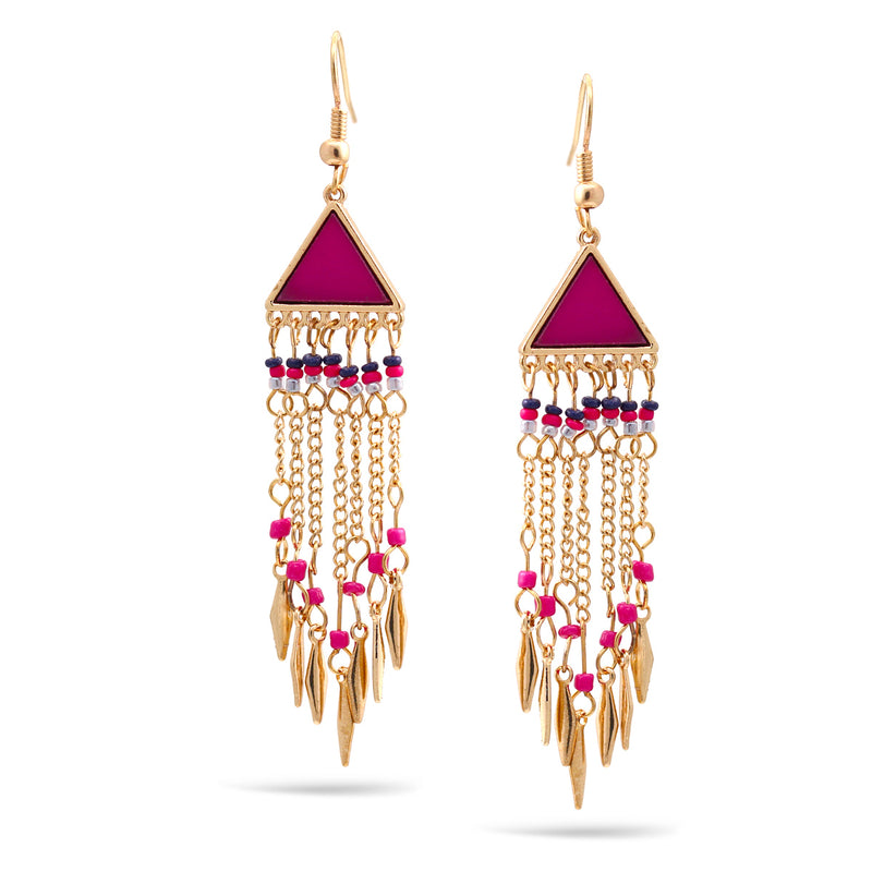 Gold Triangle Purple Chandelier Earrings