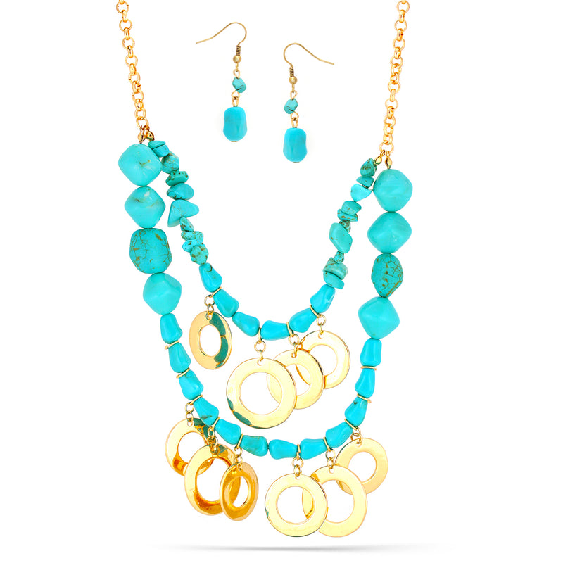 Gold-Tone Metal Turquoise Necklace And Earrings Set