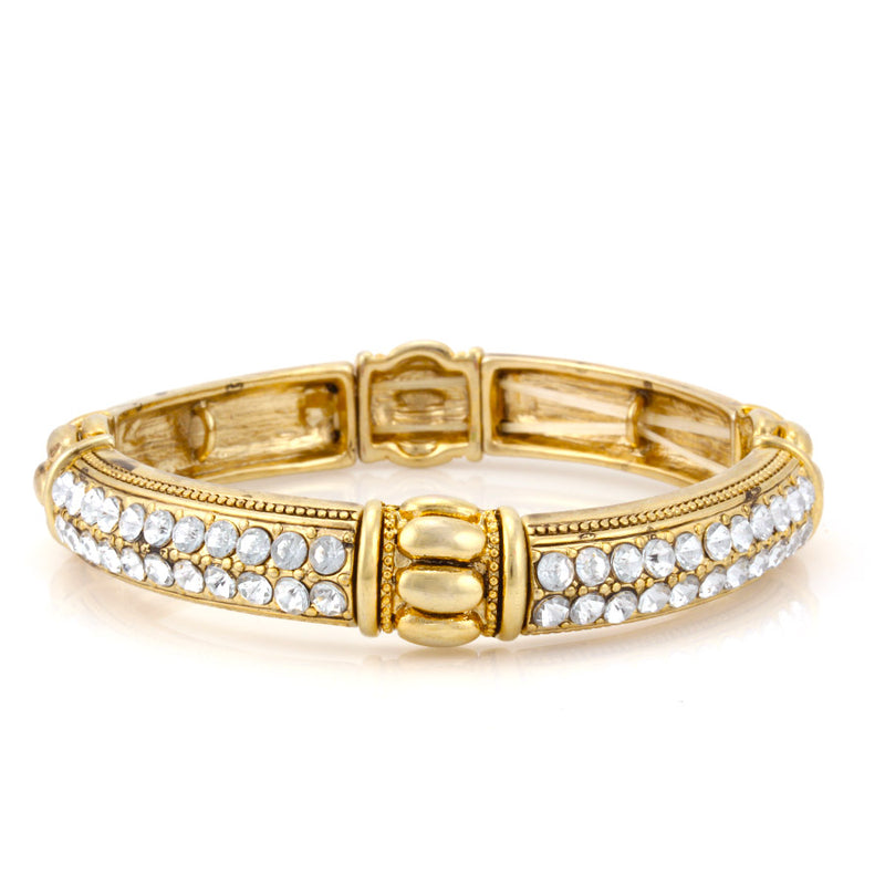 Gold-Tone Metal White Crystal Stretch Bracelets