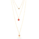 Tazza-Gold-Tone Metal Red Evil Eye Charms Three Layer Necklace