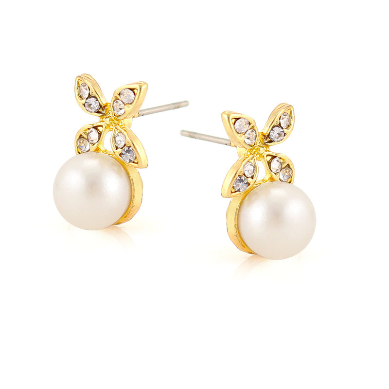 Taza-Gold-Tone Metal Cream Pearl Drop Earrings