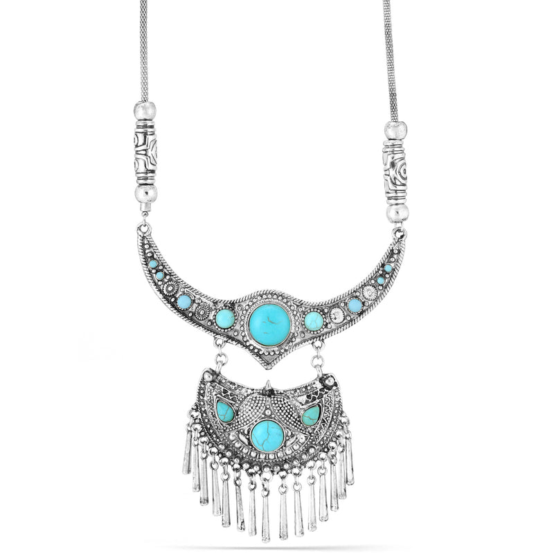 Taza-Silver-Tone Metal Turquoise Necklace