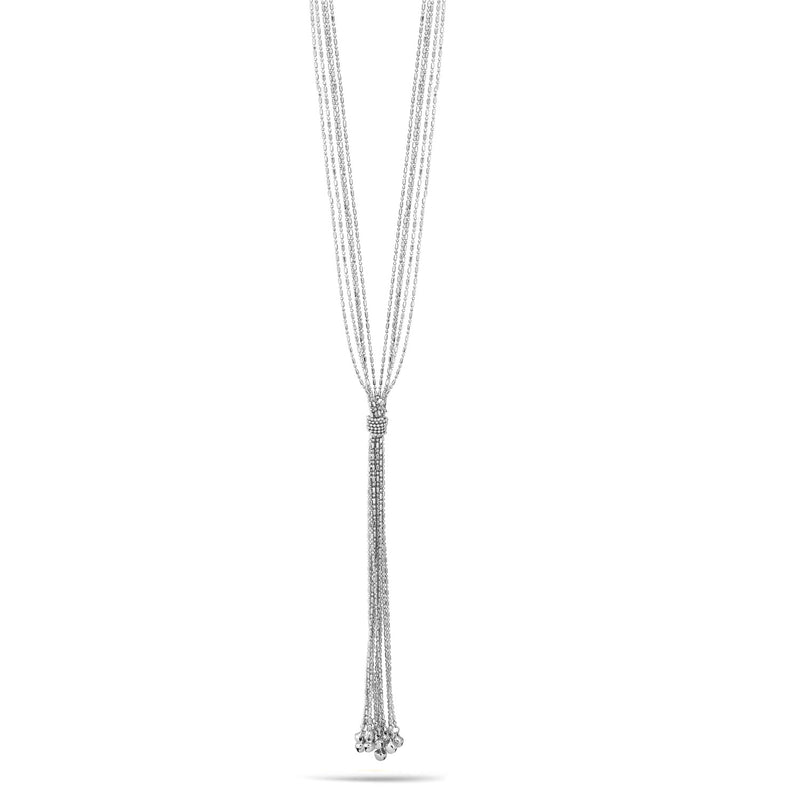 Rhodium Multi Layered Adjustable Length Tassel Necklace