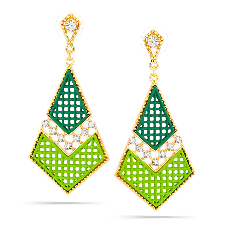 Taza-Gold-Tone Metal White Crystal Drop Earrings