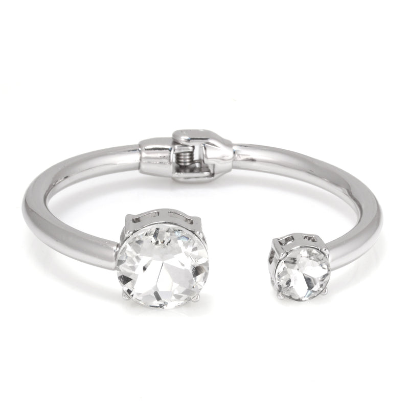 Rhodium-Tone Metal White Crystal Hinged Bracelets