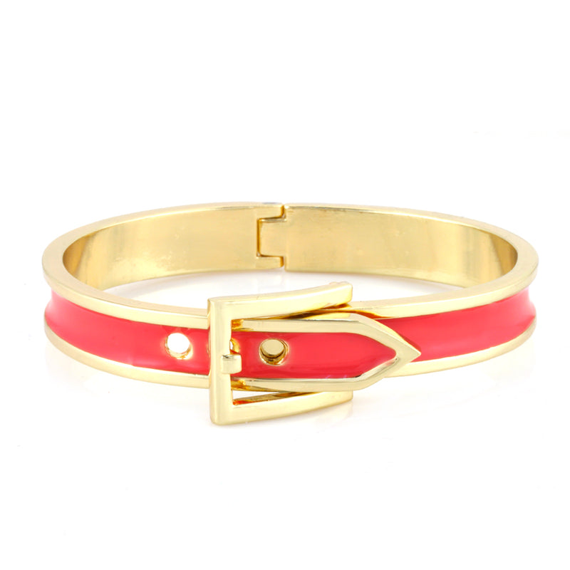 Taza-Gold-Tone Metal Pink Enamel Hinged Bracelets