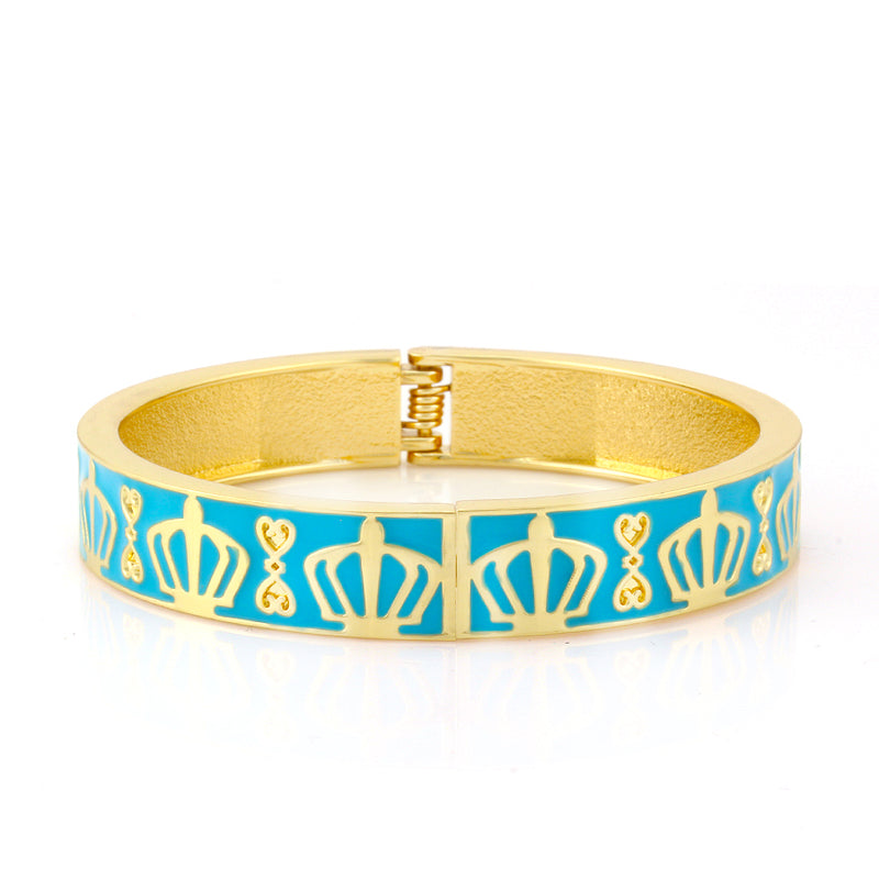 Taza-Gold-Tone Metal Turquoise Enamel Hinged Bracelets