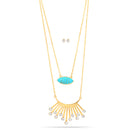 Gold-Tone Metal Turquoise And Crystal Necklace And Earrings Set