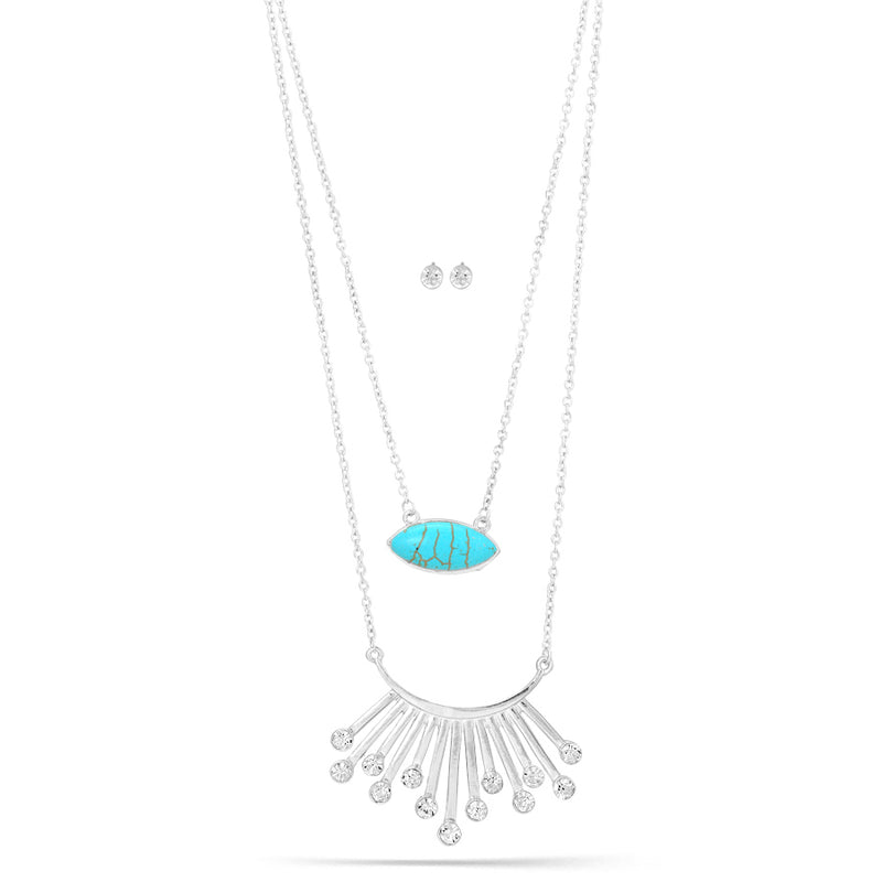 Silver-Tone Metal Turquoise And Crystal Necklace And Earrings Set