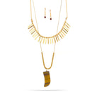 Gold-Tone Metal Tiger'S Eye Two Layered Necklace And Earrings Set