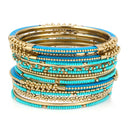 Gold-Tone Metal Turquoise Set Of 16 Bangles Set
