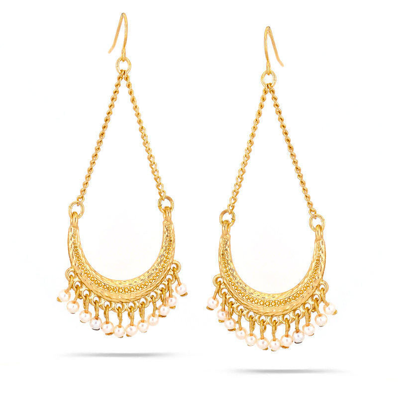Gold-Tone Metal  Pearl Beads Teardrop Earrings
