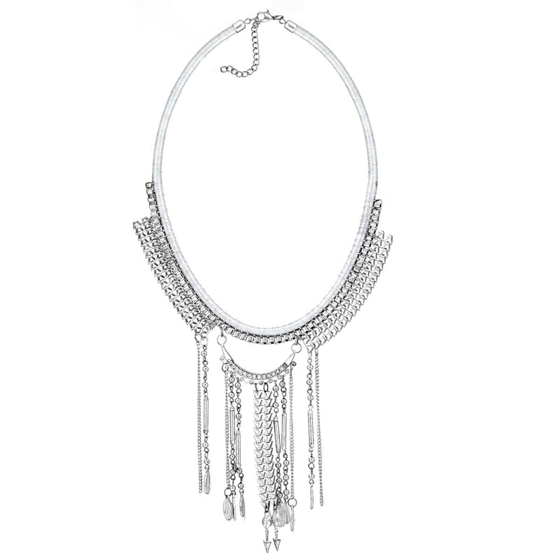 Silver-Tone Metal Charm Tassel Necklace
