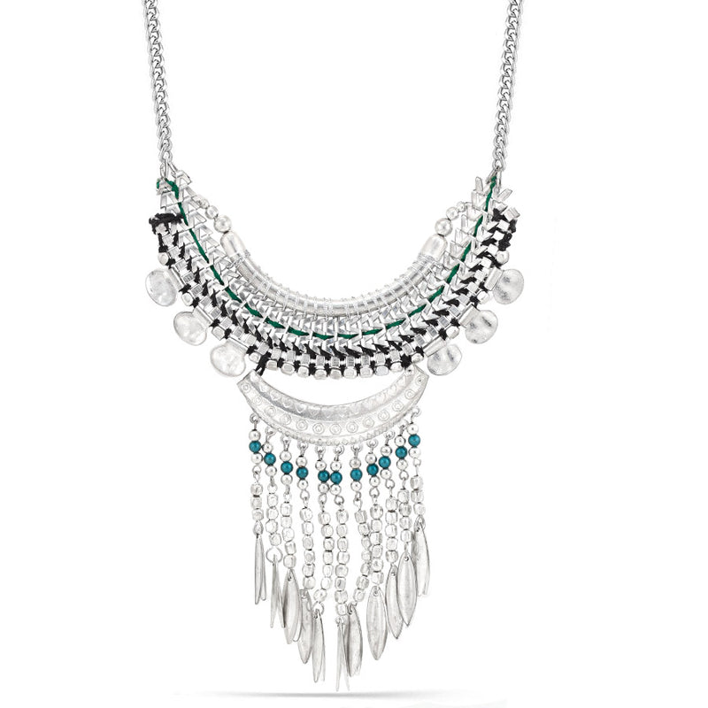 Silver-Tone Metal Turquoise Necklace Tassel