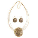 Gold Oxidized-Tone Metal Pendant Layered Adjustable Lobster Closure Necklace And Earrings Set
