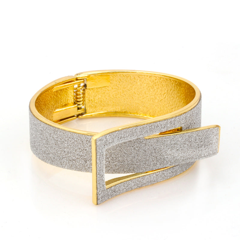 Tazza-Gold-Tone Metal Glittering Buckle Hinged Bracelets